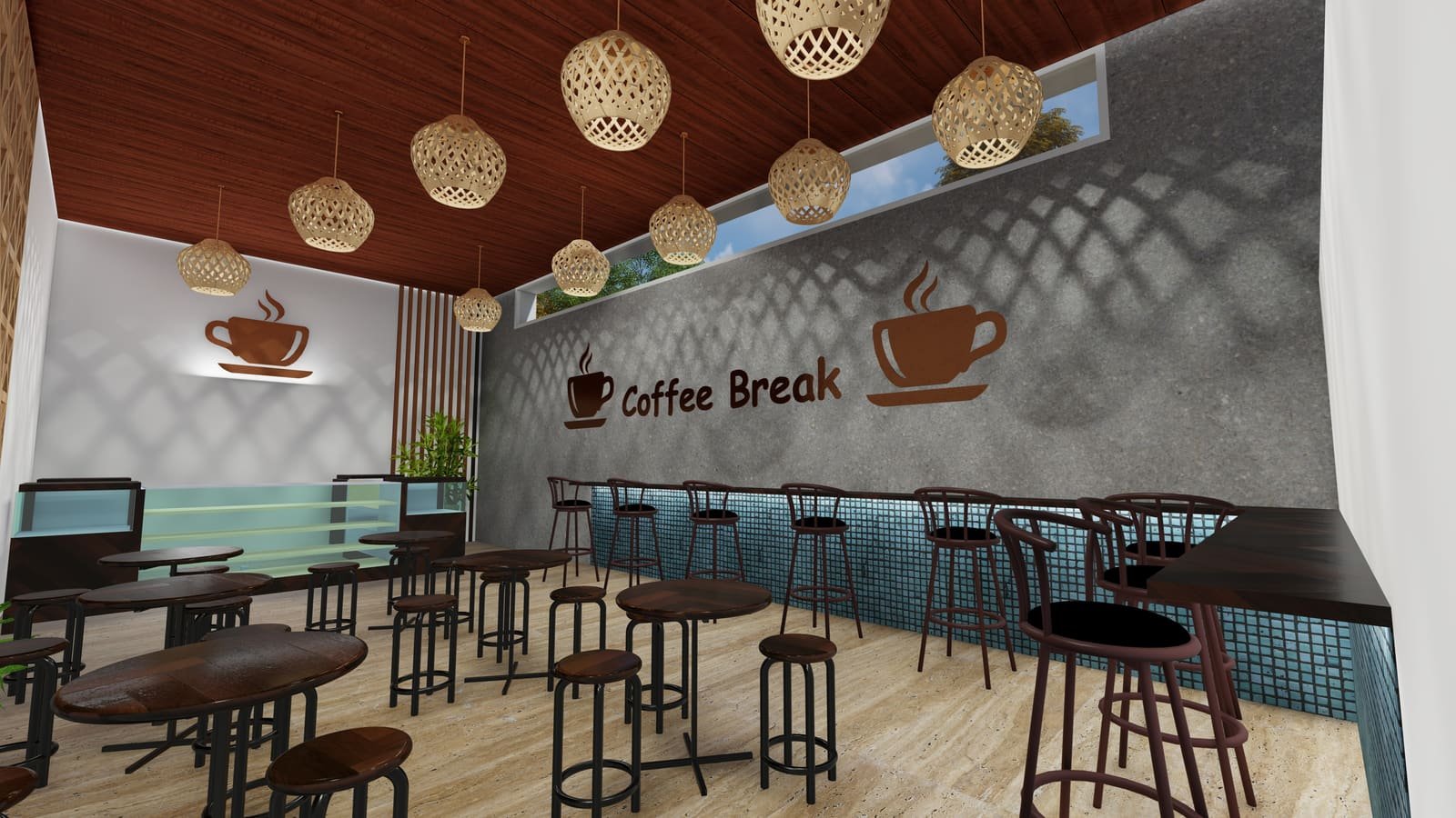 Design de interiores de cafeteria — ambiente diurno